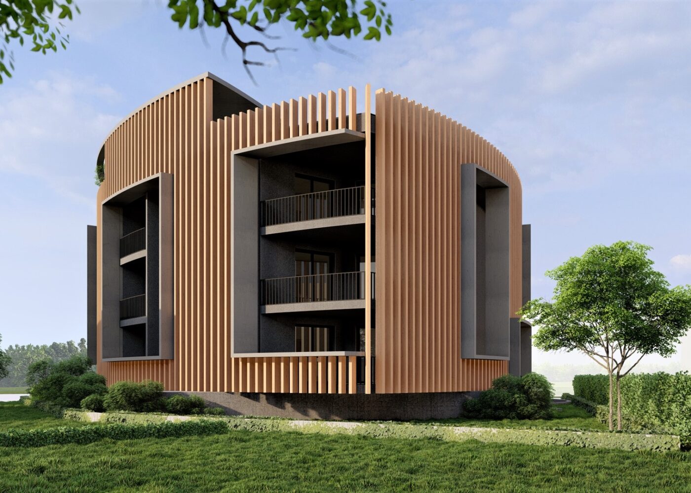 Pohľad zo zadu na pripravovaný projekt Triangle house v Žiline