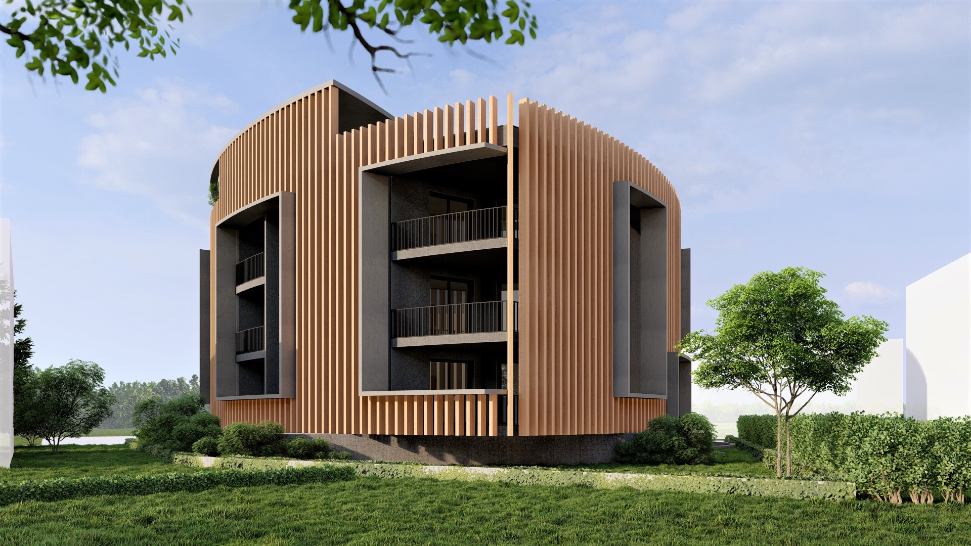 Pohľad zo zadu na pripravovaný projekt Triangle house v Žiline